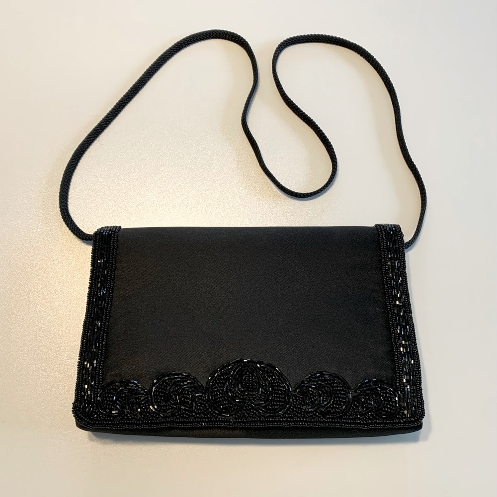 La Regale Ltd. Black Satin Beaded Clutch Purse